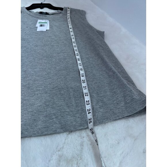 NWT Frayed Jeans Size L Sleeveless Distressed Tank Tee in Heather Grey MSRP $39 - Picture 5 of 11